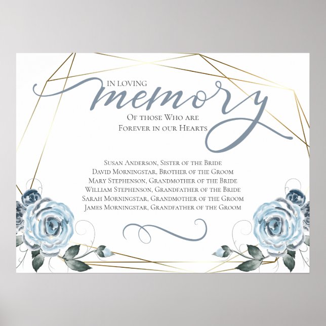 Affiche In Loving Memory Remembrance Wedding Ceremony Sign (Devant)