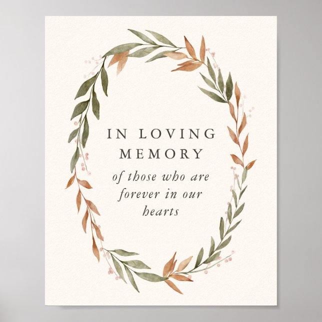 Affiche In Loving Memory Sign Elegant Fall Wreath Wedding (Devant)