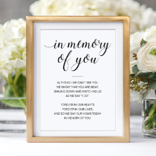 Affiche In Memory Of You Black White Memorial Wedding Sign