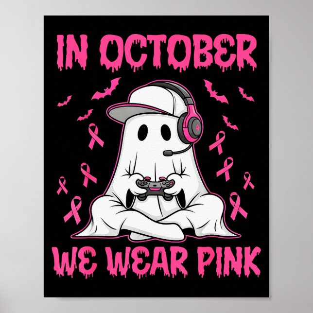 Affiche In October We Wear Nk Breast Cancer Gaming Ghost Y (Devant)