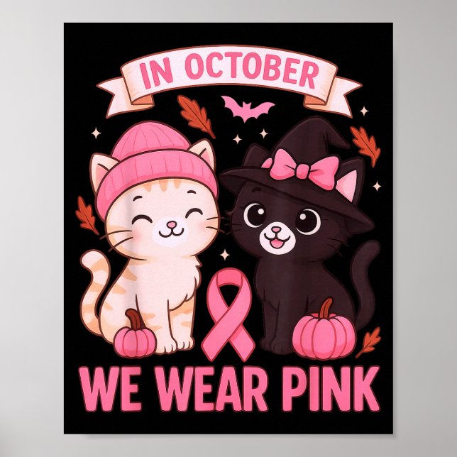 Affiche In October We Wear Nk Cute Cat Breast Cancer Aware (Devant)