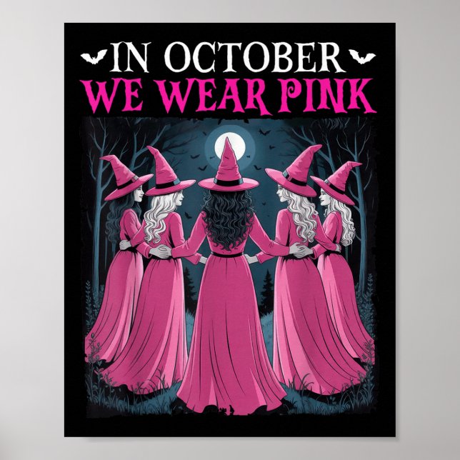 Affiche In October We Wear Nk Witch Halloween Breast Cance (Devant)