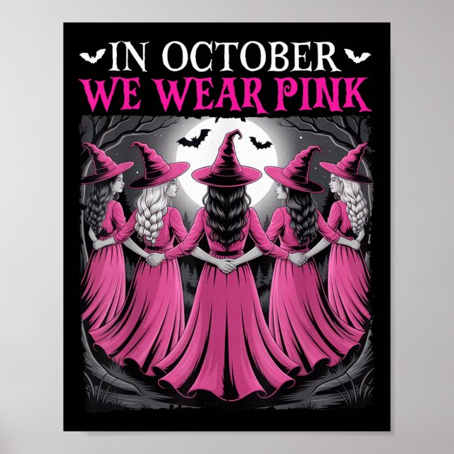 Affiche In October We Wear Nk Witch Halloween Breast Cance (Devant)