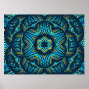 Affiche Incroyable art de mandala abstrait bleu et jaune