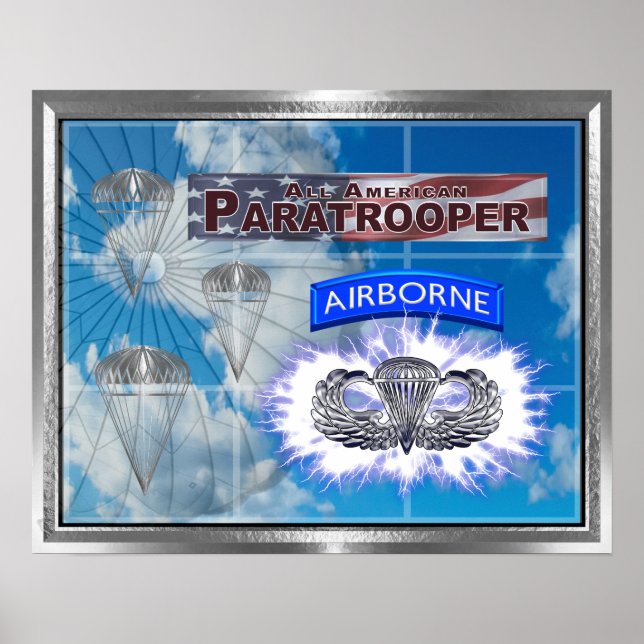 Affiche Incroyable parachutiste américain et drapeau (Devant)