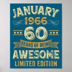 Affiche Incroyable Vintage Janvier 1966 60e Anniversaire
