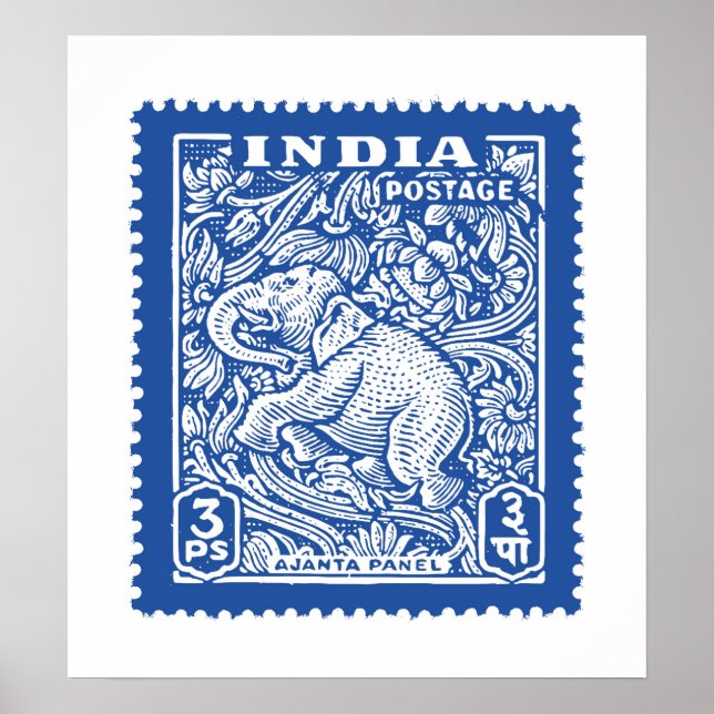 Affiche Inde : le design des timbres, Elephant (Devant)
