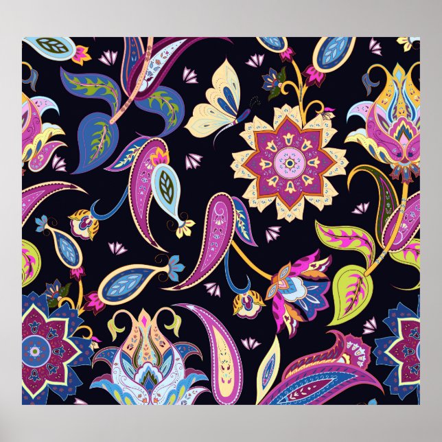 Affiche Inde Paisley Ornement floral sans joint (Devant)