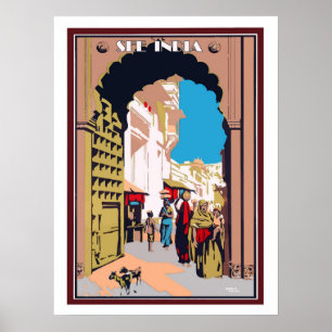 Affiche Inde, personnes dans la rue de la ville, voyage vi