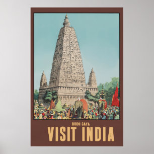 Affiche Inde vintage Bodh Gaya Temple Mahabodhi Voyage