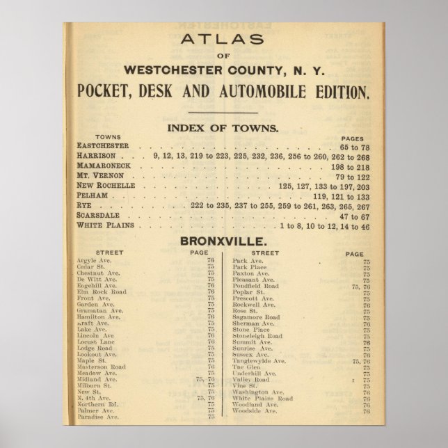 Affiche Index Towns, Bronxville (Devant)