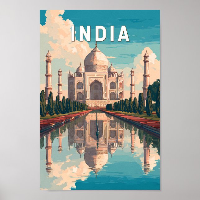 Affiche India Illustration Travel Art Vintage (Devant)