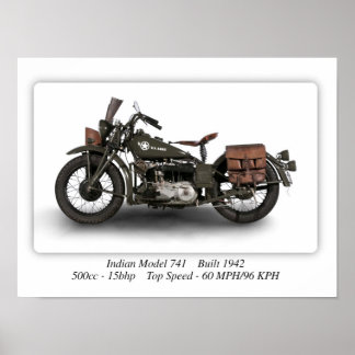 Affiche Indian 741 2ÈME GUERRE MONDIALE Model Motorcycle -