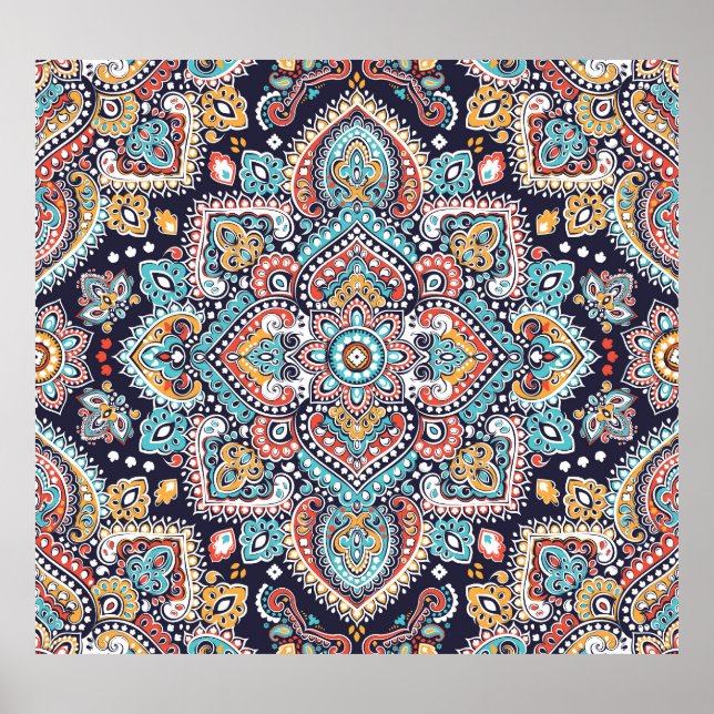 Affiche Indian Paisley : Motif ethnique mandala (Devant)