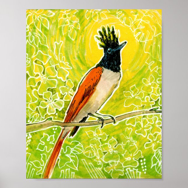 Affiche Indian Paradise Flycatcher Tropical Bird Yellow (Devant)