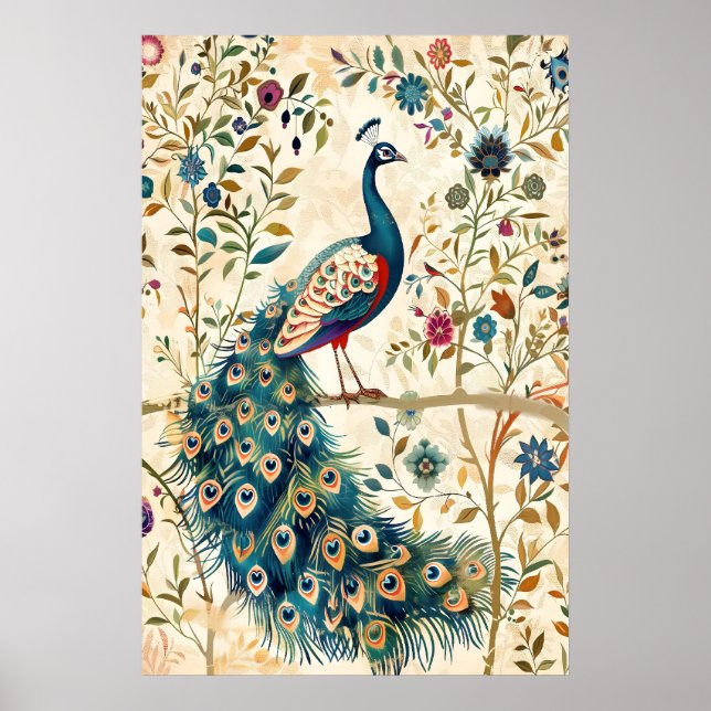 Affiche Indian Peacock Art Print Botanical Bird (Devant)