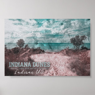 AFFICHE INDIANA DUNES COULEUR D'EAU - INDIANA ÉTATS-UNIS