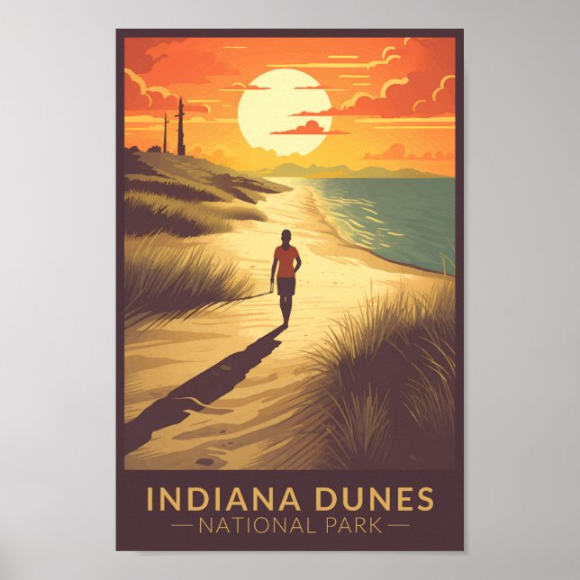 Affiche Indiana Dunes National Park Travel Art Vintage (Devant)