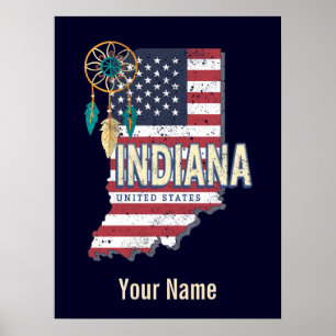 Affiche Indiana State United States Retro Map Vintage USA