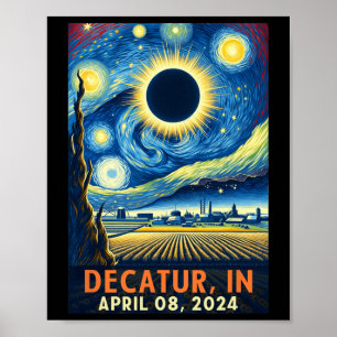 Affiche Indiana Total Solar Eclipse 2024 Nuit étoilée