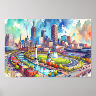 Affiche Indianapolis Indiana USA Travel Places aquarelle