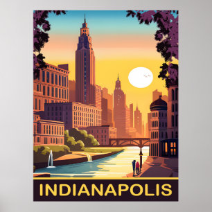 Affiche Indianapolis, White River, Indiana State, Voyage