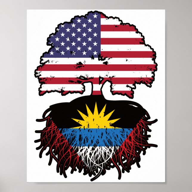 Affiche Indicateur Antiguan American USA Tree Roots (Devant)
