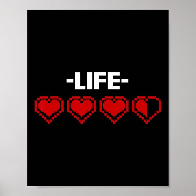 Affiche Indicateur de vie Cœur Graphique 8 Bits Jeu Vidéo  (Devant)