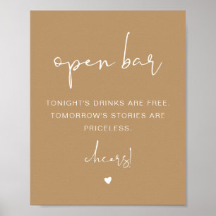 Affiche INDIE Boho Beige Funny Open Bar Sign