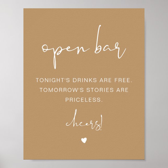 Affiche INDIE Boho Beige Funny Open Bar Sign (Devant)