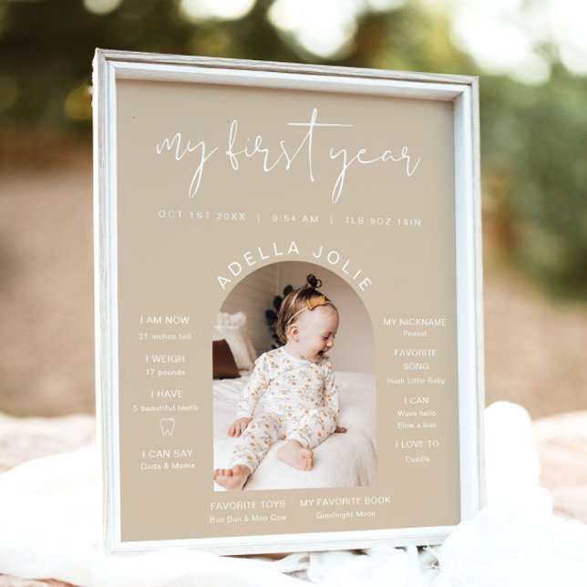 Affiche INDIE Boho Cream Arch Photo Première année Jalon (Créateur téléchargé)