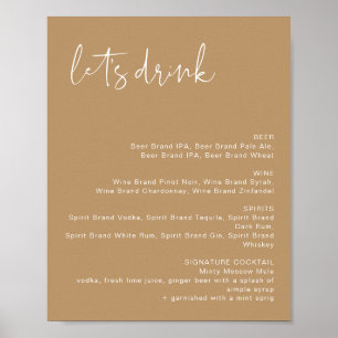 Affiche INDIE Boho Earth Toned Let's Drink Bar Menu Sign
