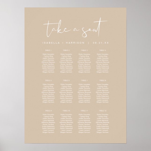 Affiche INDIE Moderne Bohème Beige Mariage Carte de siège (Devant)