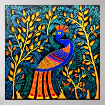 Indien Gond Art Peacock noir | Art de l'Inde