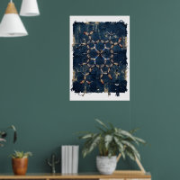 Indigo motif géométrique islamique en étoile Art f