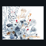 Affiche Indigo & Ochre - Fleurs aquarelles<br><div class="desc">Indigo & Ochre II par Victoria Borges. Présente des fleurs d'aquarelle dans des tons bleus variables avec des couleurs d'accent.</div>