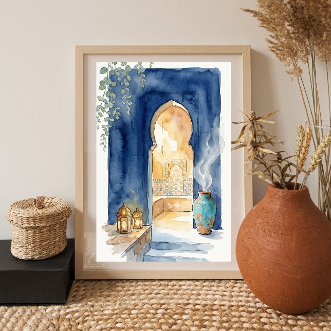 Affiche Indigo & Ochre Hammam Marocain Aquarelle (Créateur téléchargé)