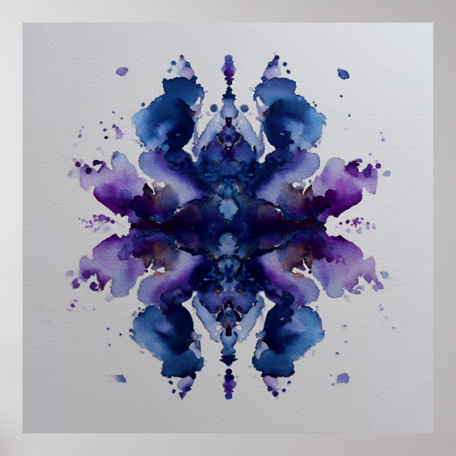 Affiche Indigo Violet Symmetrical Watercolor Mandala (Devant)