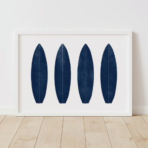 Affiche Indigo Watercolor Surfboards Beach Nursery Decor