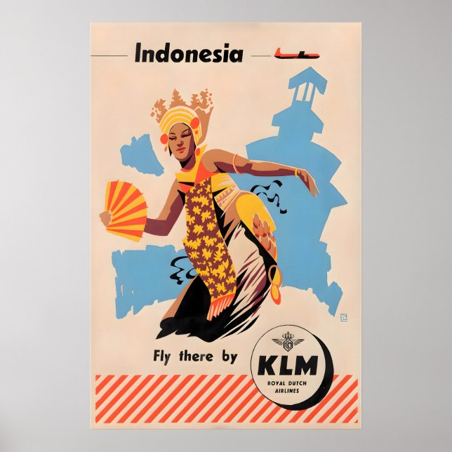 Affiche Indonésie Imprimer Art Indonésien KLM Voyage Poste (Devant)