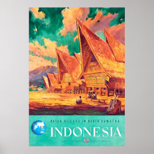 Affiche Indonésie, village Batak à Sumatra du Nord
