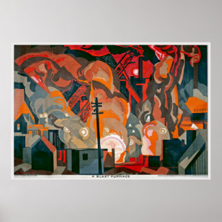 affiche industrielle d'un haut fourneau