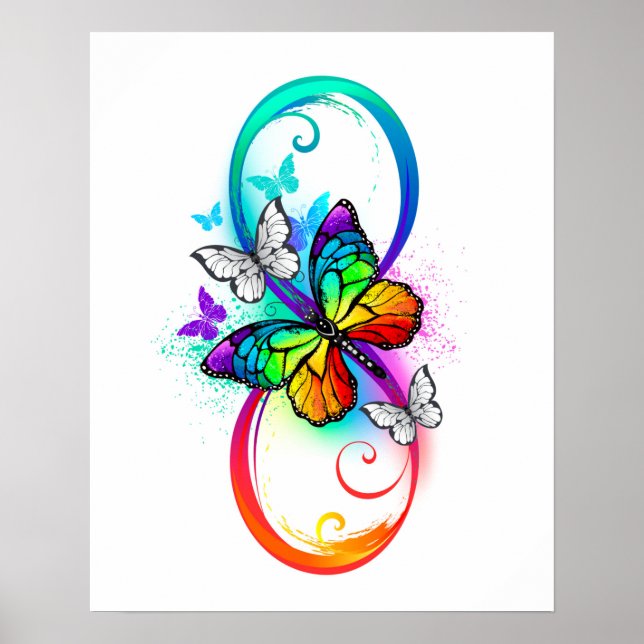 Affiche Infini lumineux avec papillon arc-en-ciel (Devant)