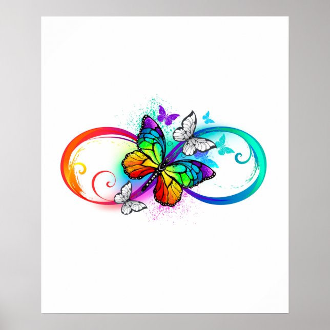 Affiche Infini lumineux avec papillon arc-en-ciel (Devant)