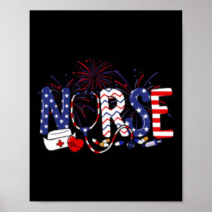 Affiche Infirmière américaine 4 juillet Infirmière Stethos