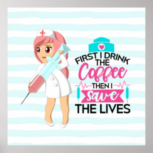 Affiche Infirmière amusante qui dit avec une grande aiguil