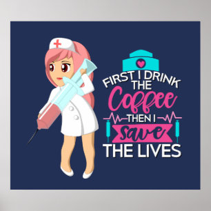 Affiche Infirmière amusante qui dit avec une grande aiguil