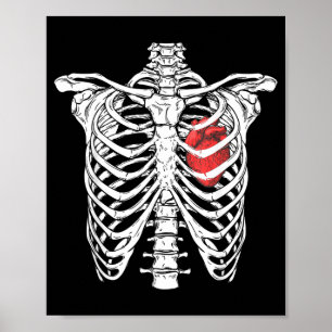 Affiche Infirmière cœur et cage thoracique squelette drôle