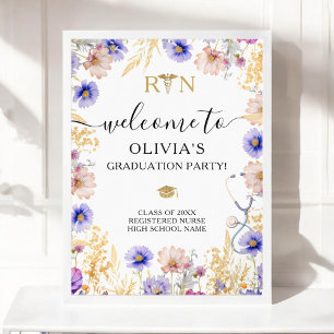Affiche Infirmière de la RN Fleurs sauvages de la fête de