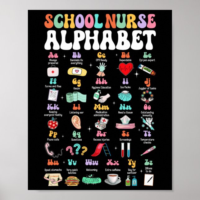 Affiche Infirmière de l'école Abc Mignonne Groovy Alphabet (Devant)